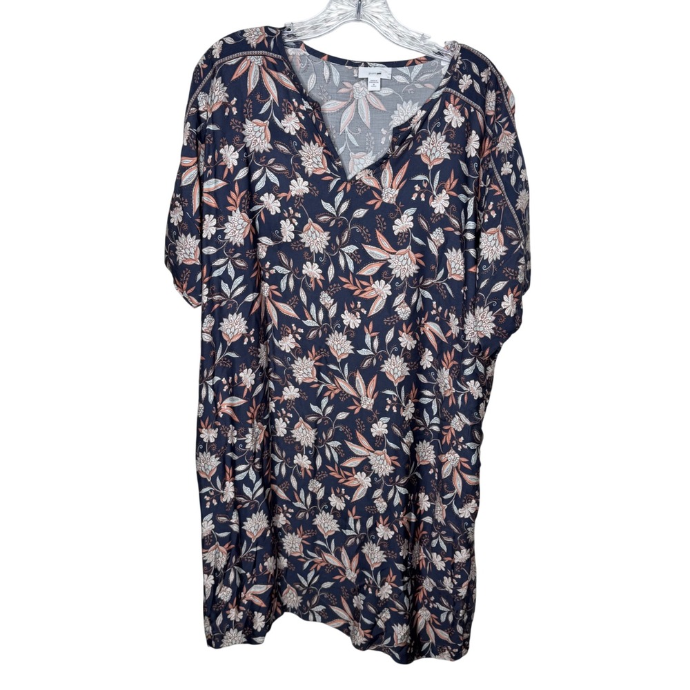 J.Jill Pure Jill Petite Floral Print V Neck Short Sleeve Tunic‎ Dress Women's M